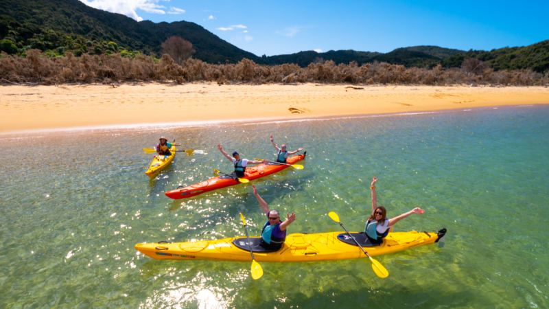 Set out on an unforgettable kayak tour to explore the gorgeous Kaiteriteri Coastline and see the famous Split Apple Rock!